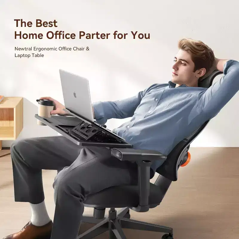 Black Mesh Ergonomic Office Chair with Laptop Tray, 1-Person, Adjustable Height