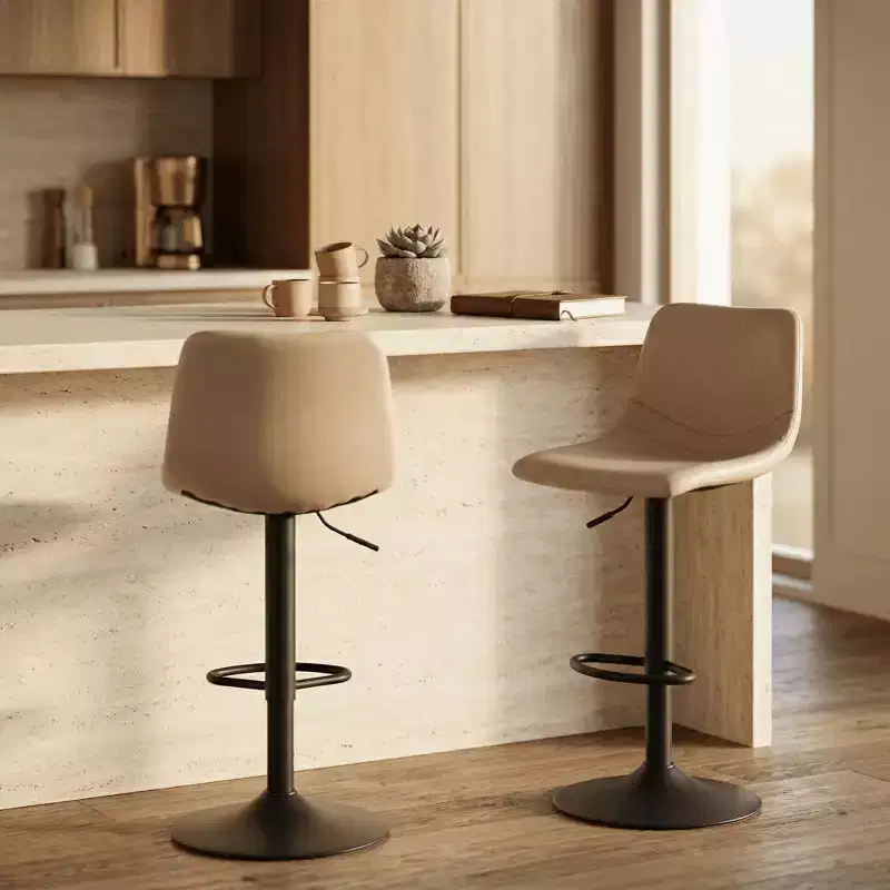 Adjustable Swivel Bar Stool Set of 2 Faux Leather Footrest Counter Height Kitchen