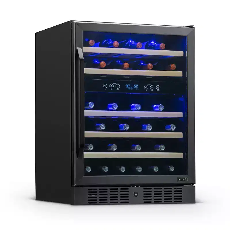 Newair 46-Bottle 23.5 Black Stainless Steel Built-In Dual Zone Wine Cooler