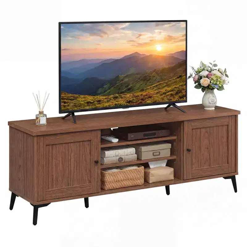 Costway 2-Door TV Stand for TVs up to 65 with 2 Storage Cabinets & 4 Adjustable Shelves Turquoise/Brown