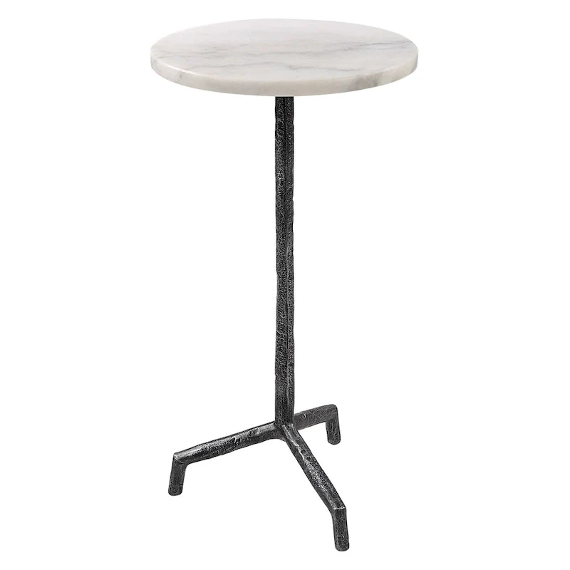 White Marble Drink Table with Iron Base - 12 W x 23.5 H x 12 D (in)