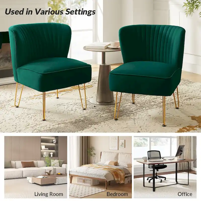 Barto Modern Velvet Tufted Side Chair with Golden Legs by HULALA HOME