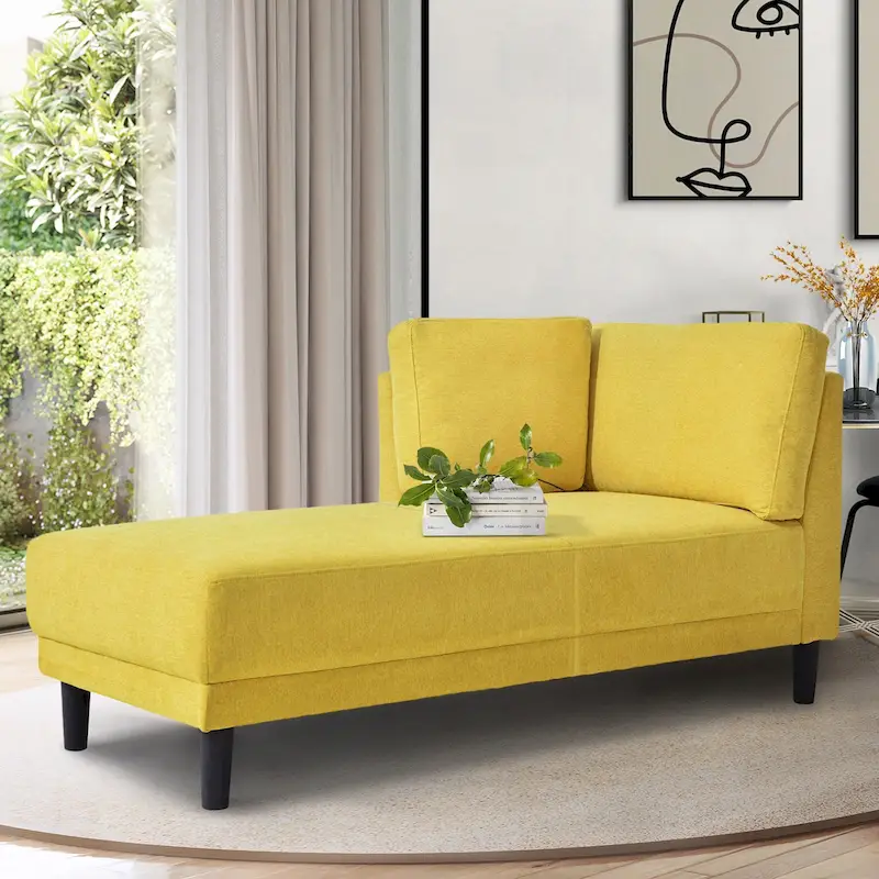 Mid-Century Linen Fabric Sofa Recliner, Leisure Upholstered Indoor Chaise Lounge