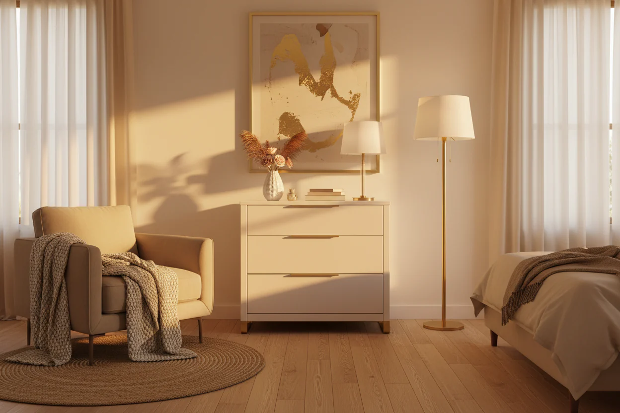 3 Drawer Dresser, Bianca White with Satin Brass