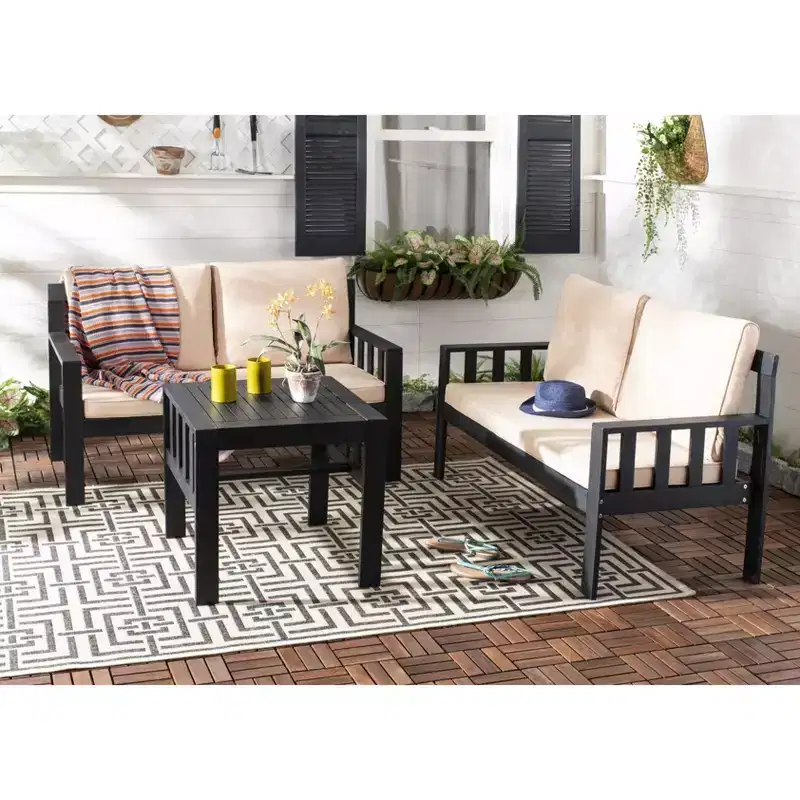 Lardner Patio Living Set - Indoor/Outdoor - PAT6749 - Dark Slate Gray/Dark Beige - Safavieh