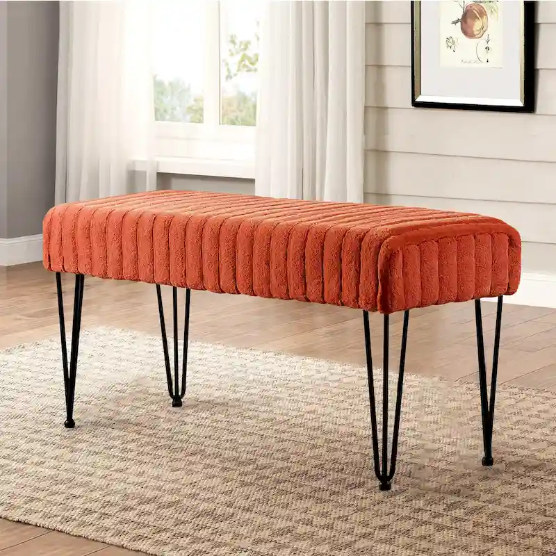 Faux Fur Ottoman Bench, Striped, 1-Person