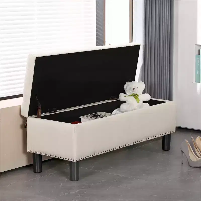 Furniliving Tufted Linen Upholstered Rectangular High Capacity Storage Bench with Button Tufting for Bedroom/Entryway/Hallway