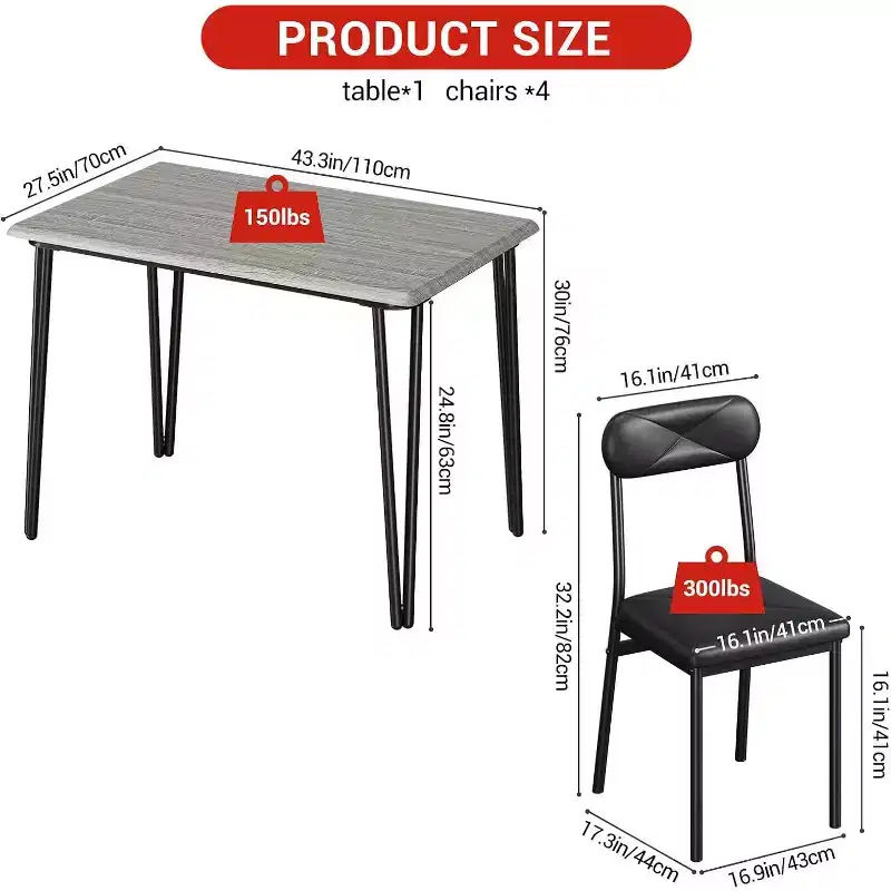 CuisinSmart Dining Table for 4, Upholstered Chairs, Small Table and Chairs Set, Dinette Set for 4, Rectangular Dinner Table Set