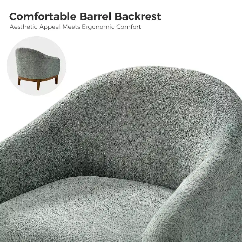 Boucle Barrel Armchair Set of 2 Solid Wood Legs High-Density Foam Dual-Sided Cushion