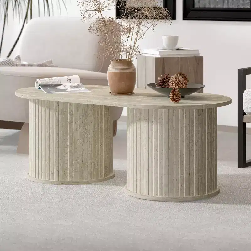 Fluted Oblong Coffee Table with Round Base 39.2