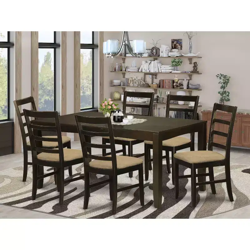 HomeStock Belmont Dining Room Set-Dining Table With Leaf Plus Kitchen Chairs, Cappuccino