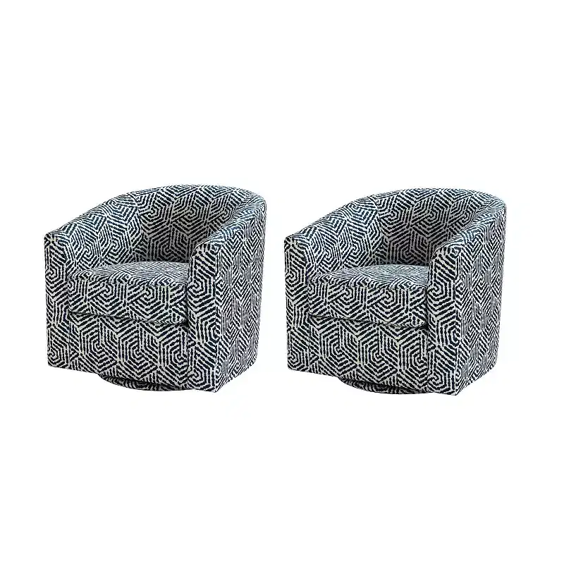 Set of 2 Liria Wooden Upholstered Barrel Chair for Livingroom with Metal Swivel Base| ART OF LIVING DESIGNS