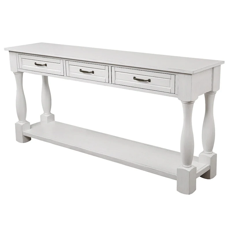 Solid Wood Console Table with 3 Drawers and Bottom Shelf - 63W