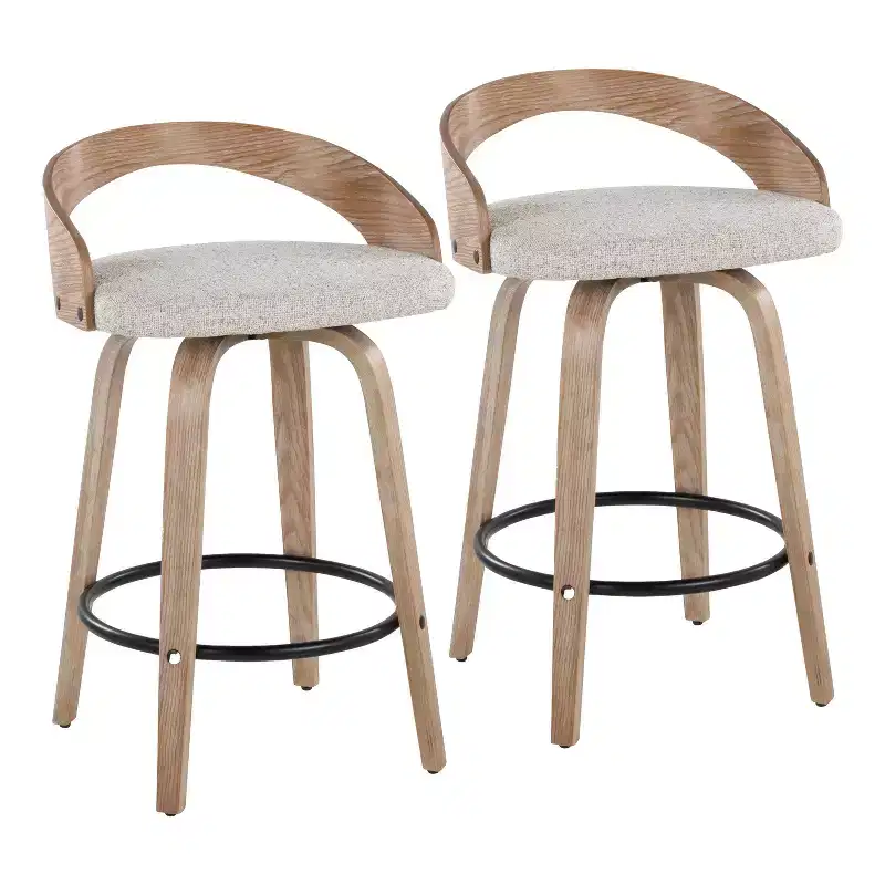 LumiSource Set of 2 Grotto Counter Height Barstools White Washed Wood/Oat