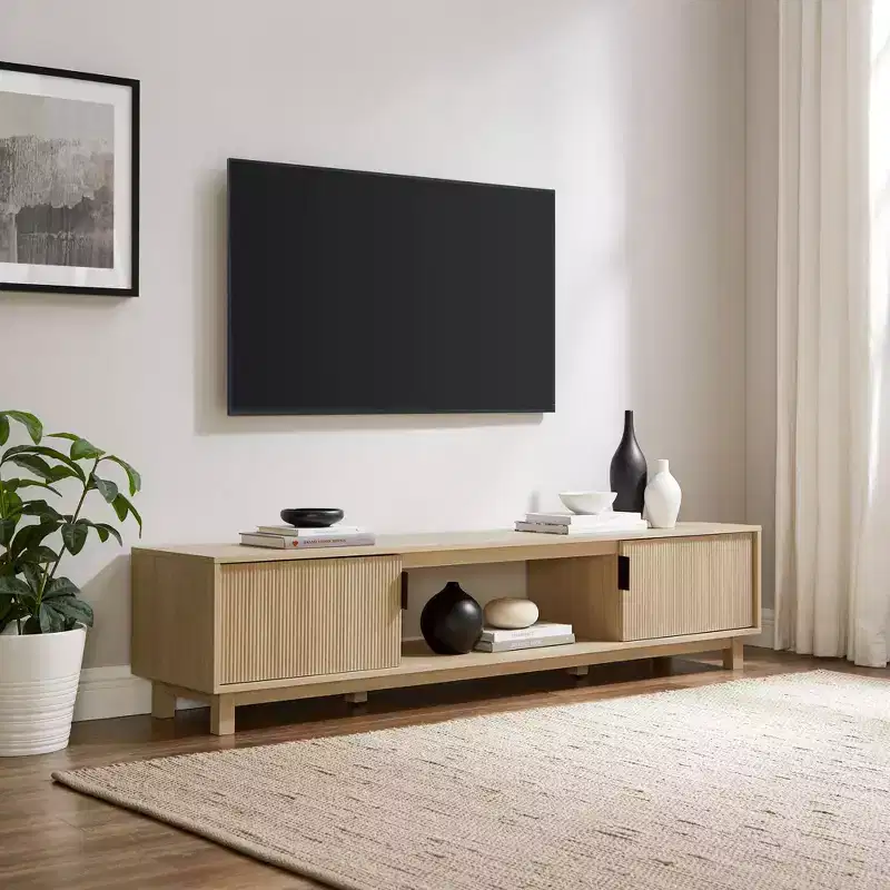 2-Door TV Stand with Reeded Front and Open Storage