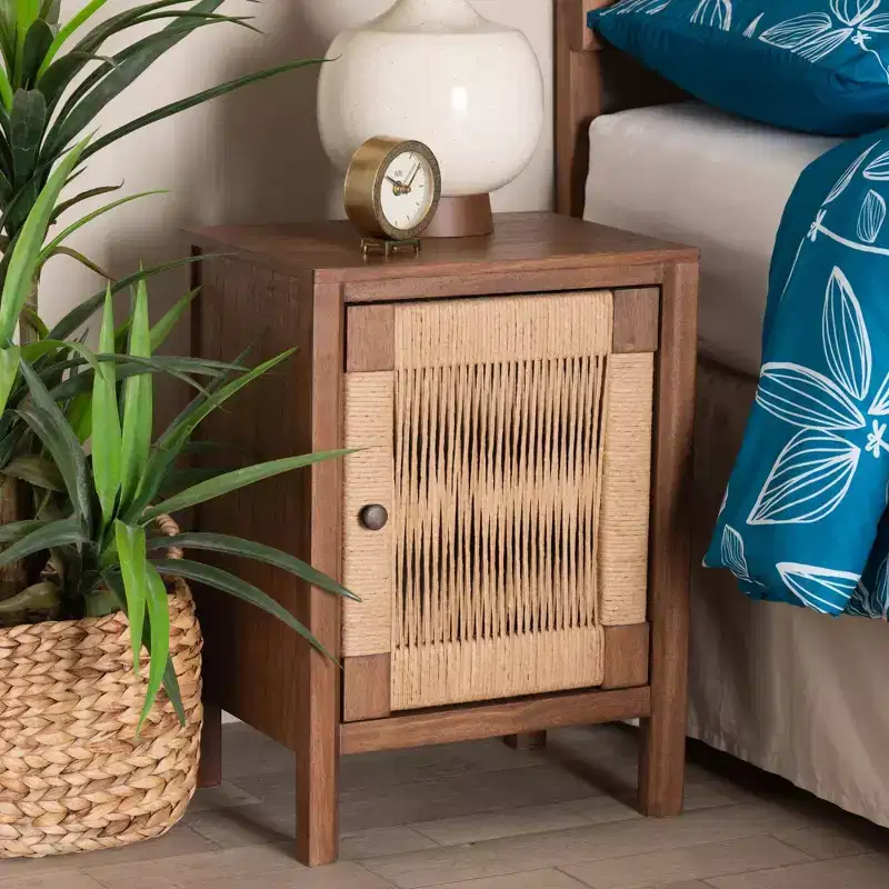 bali & pari Holitz Bayur Wood Nightstand Walnut Brown/Light Brown: 21.7" High, No Assembly Required