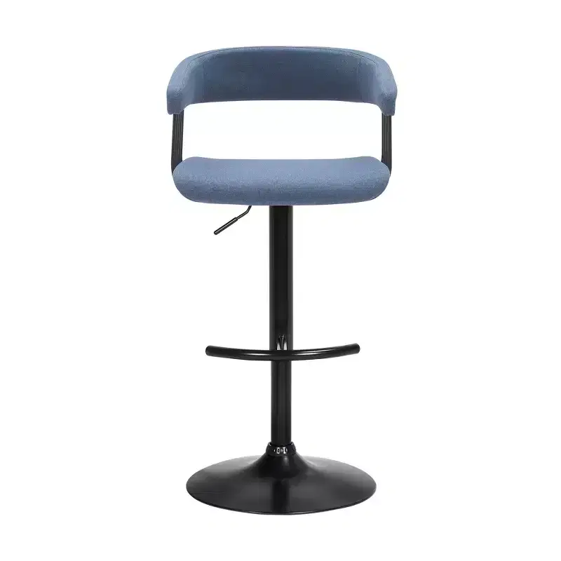 HomeRoots Blue and Black Fabric with Metal Swivel Adjustable Height Bar Chair