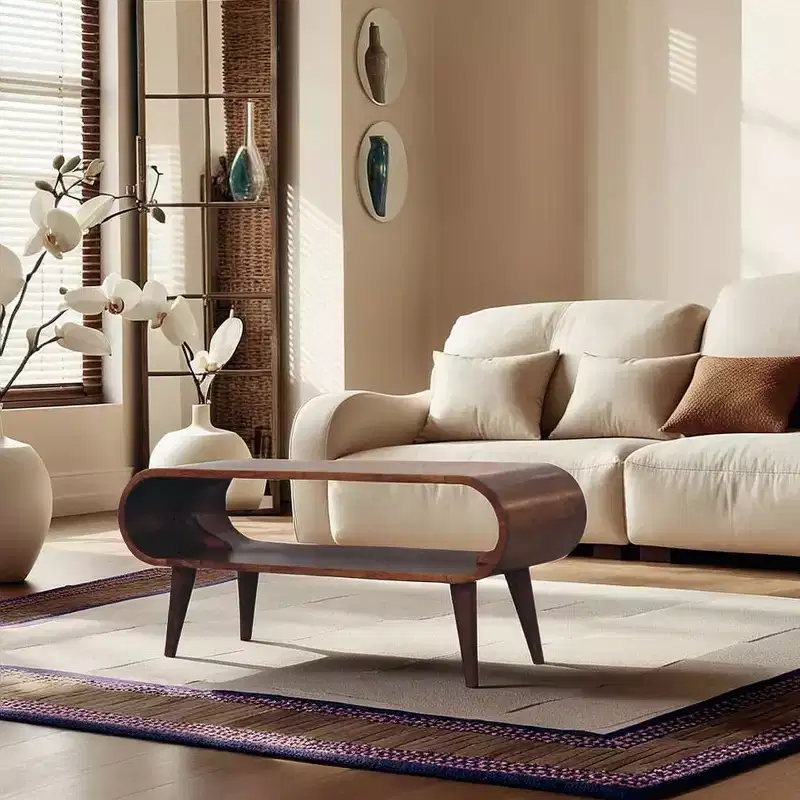GDFStudio Ferguson Nordic Style 35.5 Mango Wood Curved Coffee Table