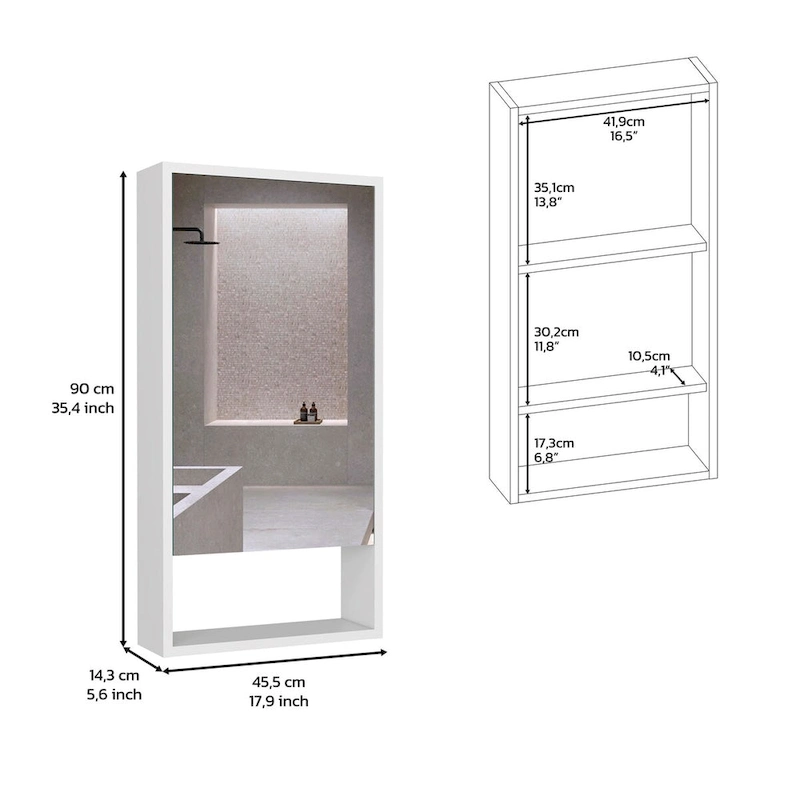 Medicine Cabinet Irvine, One External Shelf, White Finish,High quality and durable
