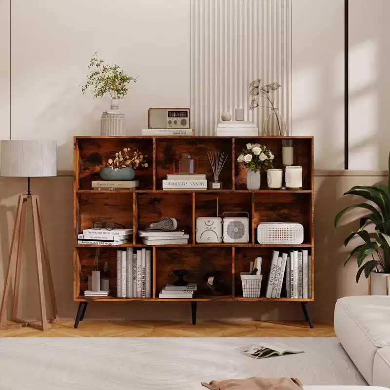 10 Cube Bookshelf, Wooden 3 Tier Open Shelf Bookcase , for Home Office, Living Room, Bedroom,