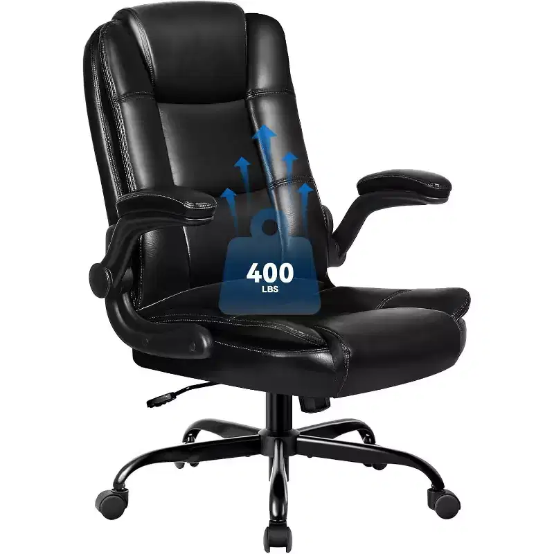 BALHAM TRADE-Office Chair with Flip-up Armrests Leather Executive High Back Lumbar Support Heavy Duty