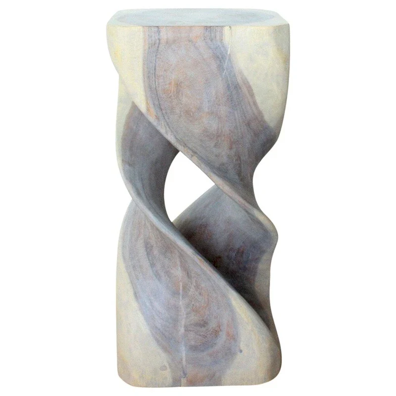 Wood Double Twist Stool Table 14 in SQ x 30 in H Grey Oil - 14 x 14 x 30