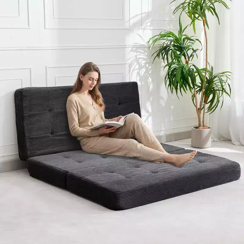 6-Inch Tri-Fold Mattress, Foldable Floor Sofa Bed with High-Density Support Foam, Portable Guest Bed for Camping, Living Room, Soft Corduroy Fabric