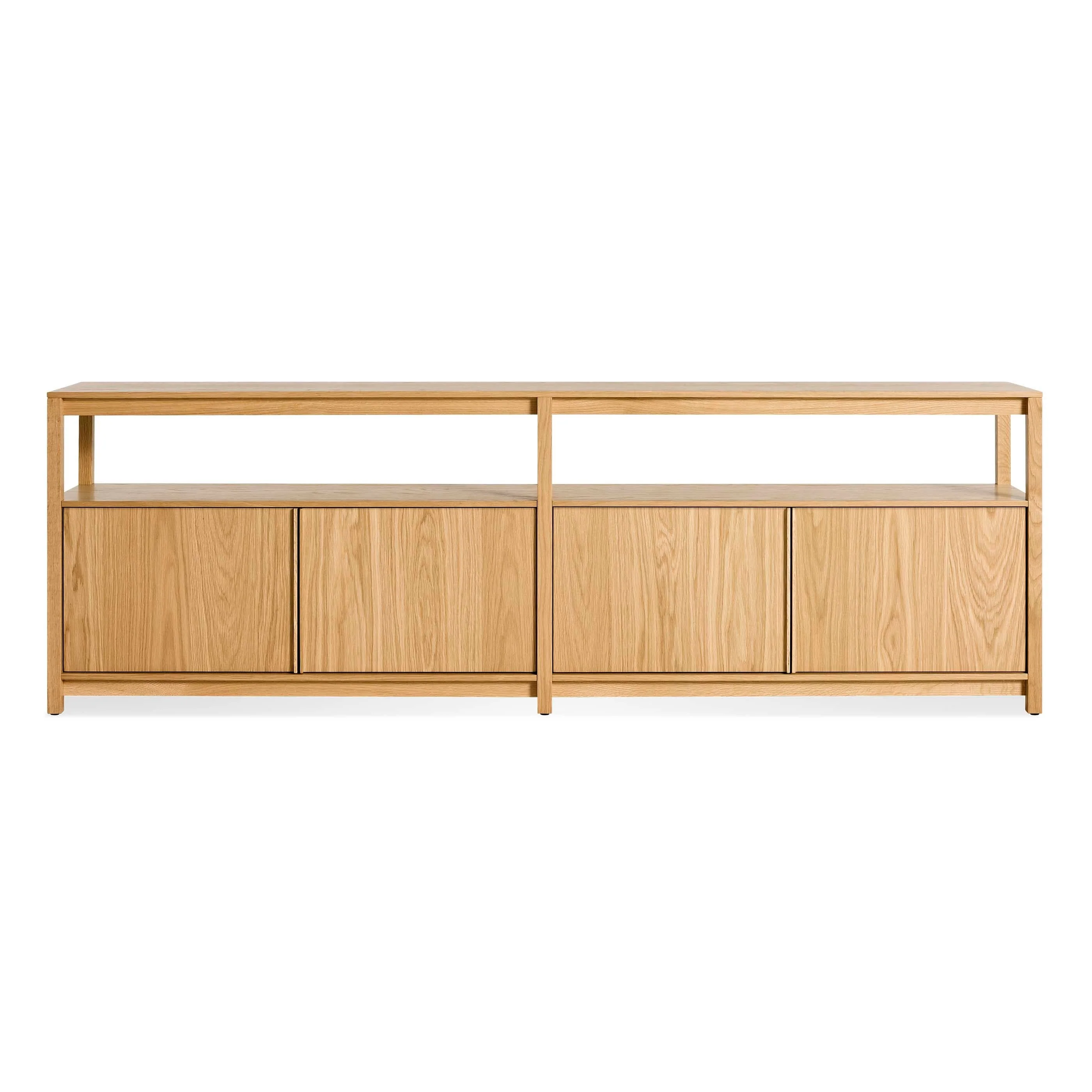 Modern Walnut Wood Low Bookcase with Open Shelf & Cabinet Doors for Living Room