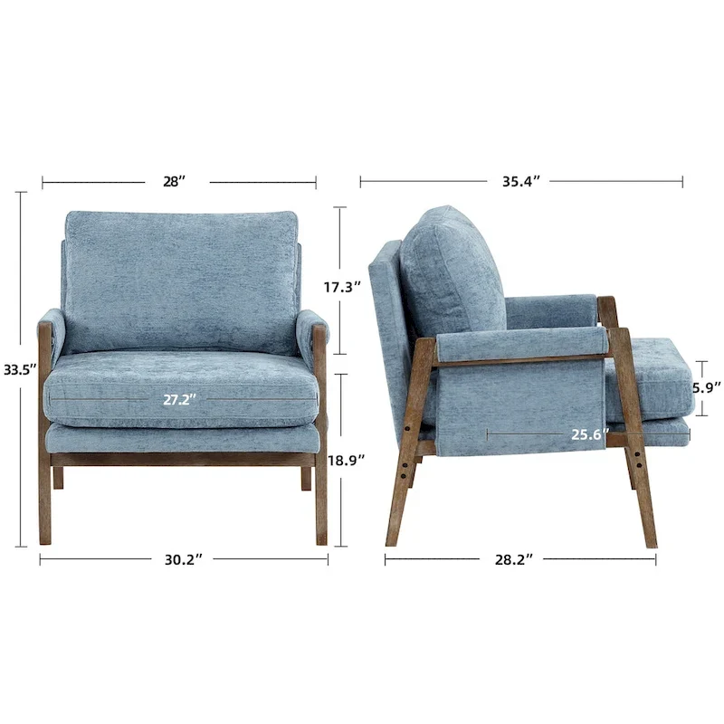 Mid-Century Modern 30 W Chenille Upholstered Accent Leisure Armchair
