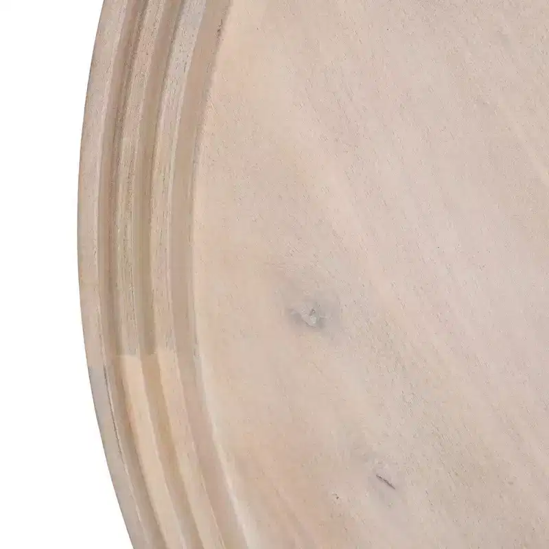Coffee Table Round Tray Top Handcrafted Washed White Mango Wood, 30 Inch