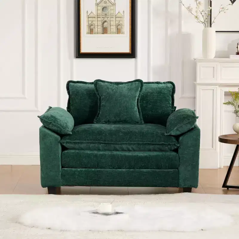 Cloud Sofa Single Seat, Modern Sectional Couch, Comfy Double Layer Upholstered Seat Cushion, Breathable Chenille Fabric