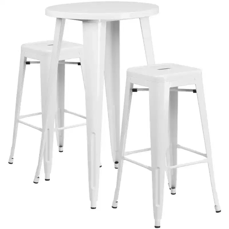 Merrick Lane Patio Set with Table and Backless Stools - Powder Coated Metal Frames for Indoor and Outdoor Use