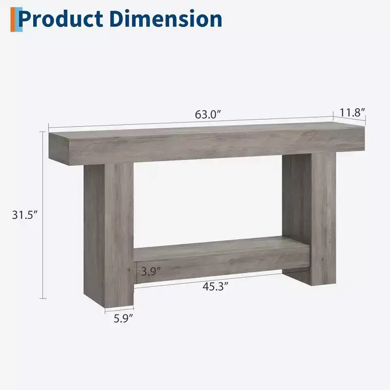 Coolmee 63 Inches Console Table, Farmhouse Console Table for Living Room, 2-Tier Sofa Table with Storage, Wooden Entryway Table