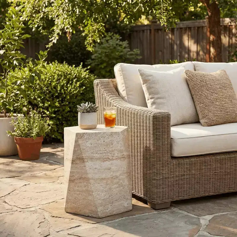 Modern Geometric End Table, Fiberstone Indoor/Outdoor Side Table