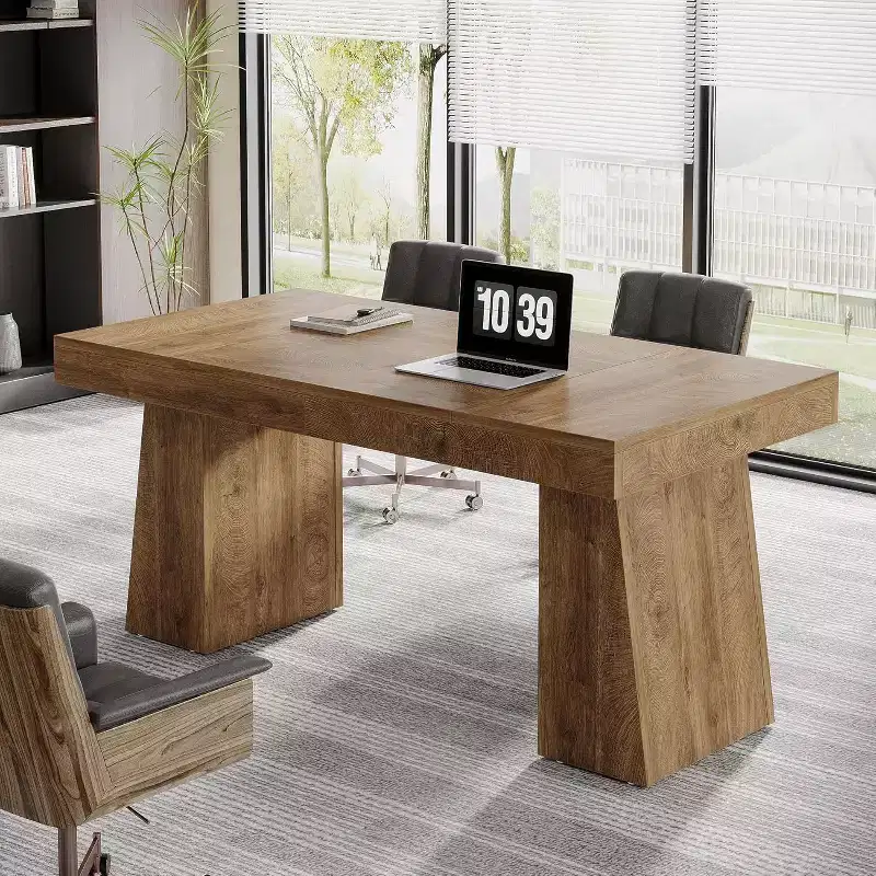 Lantine 55 Inches Home Office Executive Desk with Double Trapezoid Base