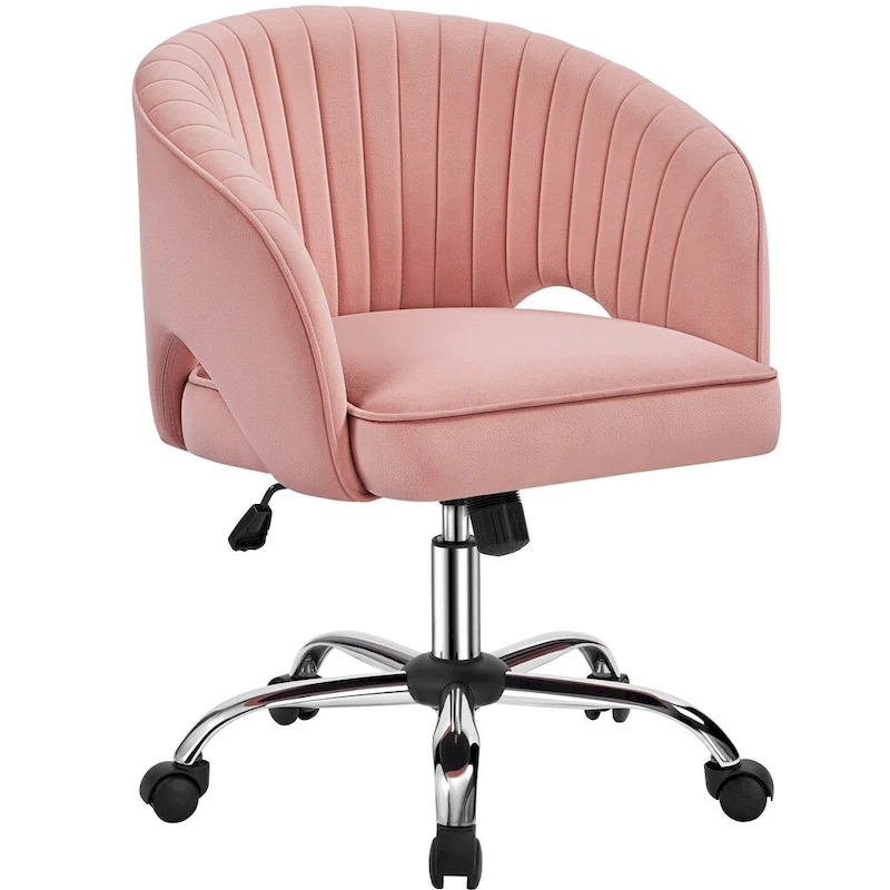 Yaheetech Velvet Office Chair with Tufted Barrel Back, Rolling Wheels, Adjustable Seat Height - N/A