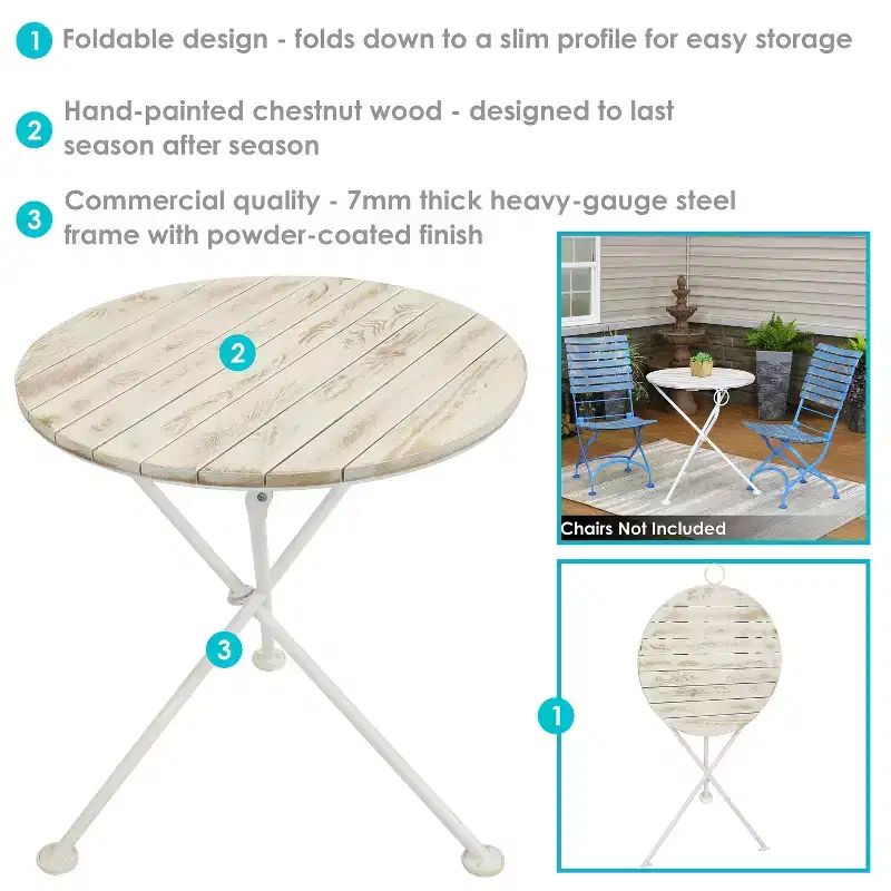 Sunnydaze French Country Chestnut Wood Folding Round Bistro Table - 28- White