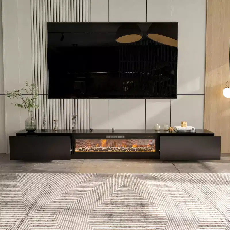 Modern Minimalist TV Stand Entertainment Center Media Console with Drawers and Open Shelving