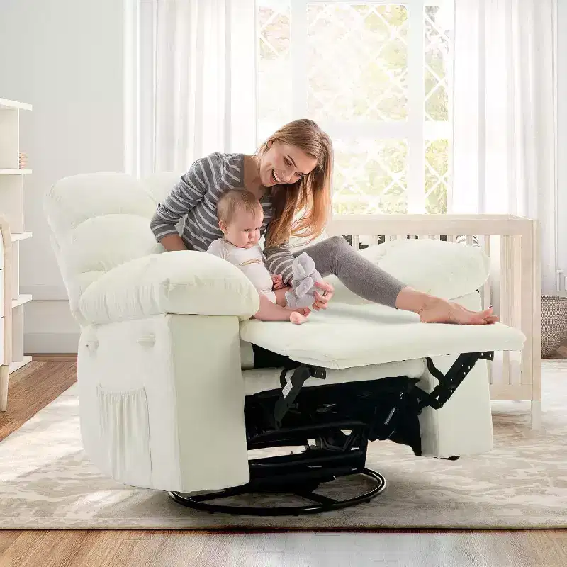 Acekool Swivel Glider Recliner with 360 Rotation, 30 Rock and 135 Tilt, Chenille Upholstery & Steel Frame for Small Spaces