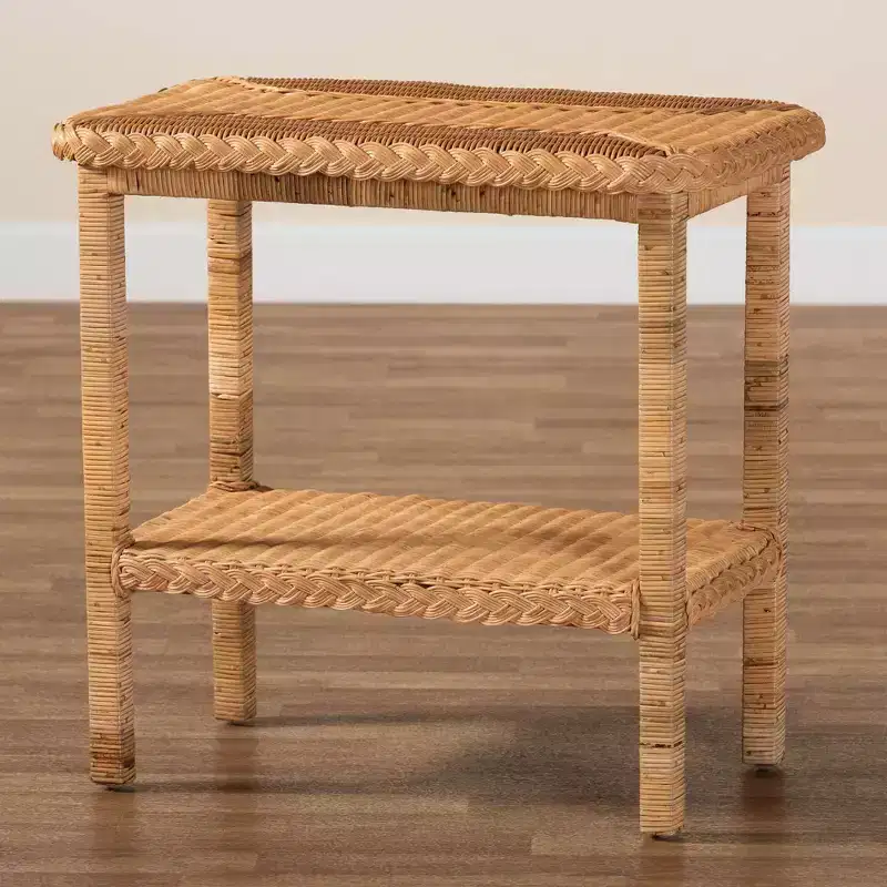 bali & pari Minahasa Braided Rattan Side Table Light Honey