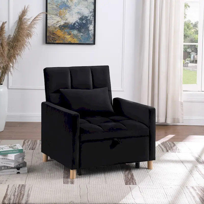 3-in-1 Convertible Sleeper Sofa Lounge Chair Bed, Black