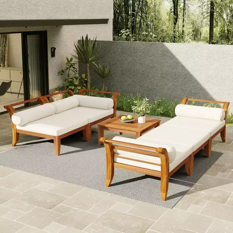 6 PCS Patio Sofa Set Outdoor Modular Sectional Garden Furniture Set L-Shaped Conversation Set with Table, Ottoman, Cushions & Pillows- ModernLuxe