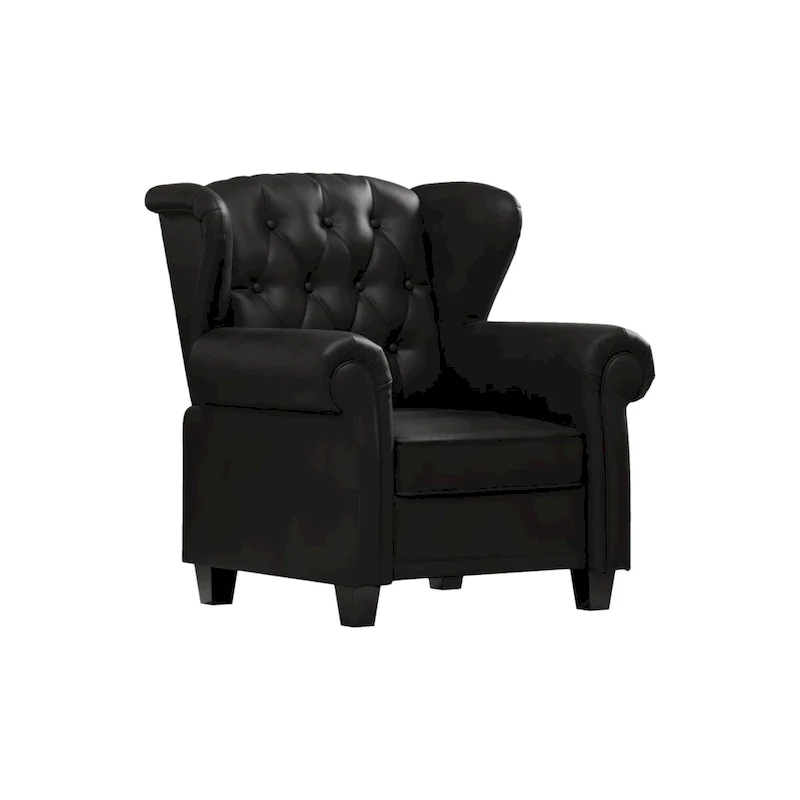 Modern Tufted Push Back Armchair Technical Leather Wingback Chair, Adjustable Single Sofa Chair with Sturdy Wood Legs