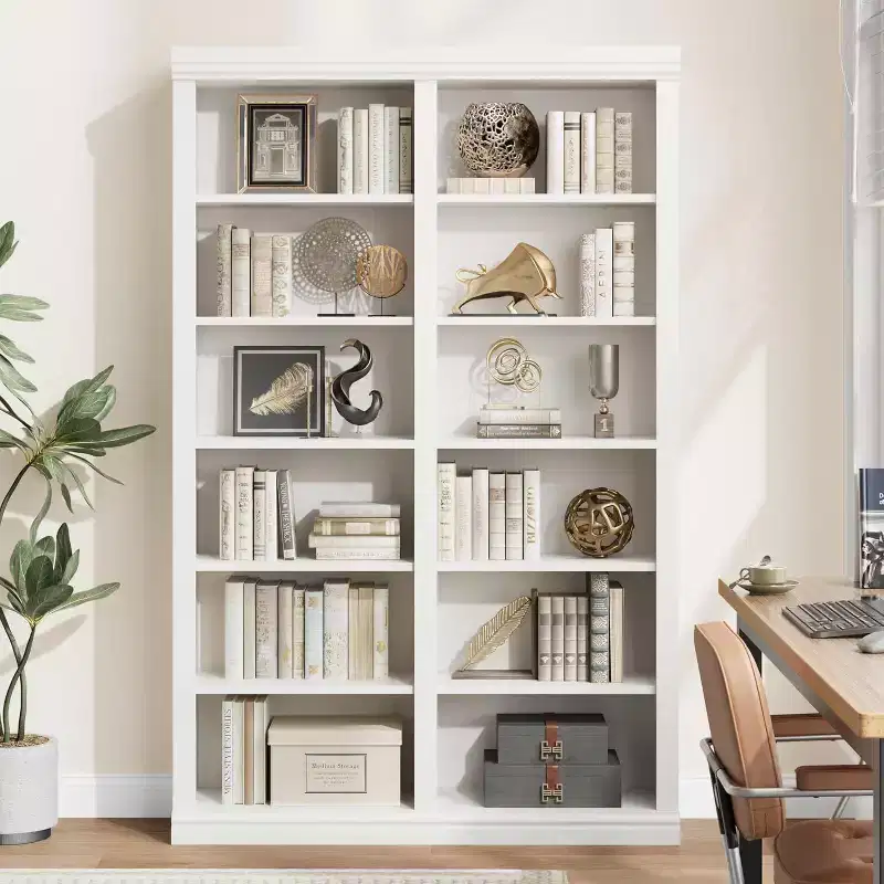 74.5 in Double Wide 6-Tier Bookcase with 12 Cubbies
