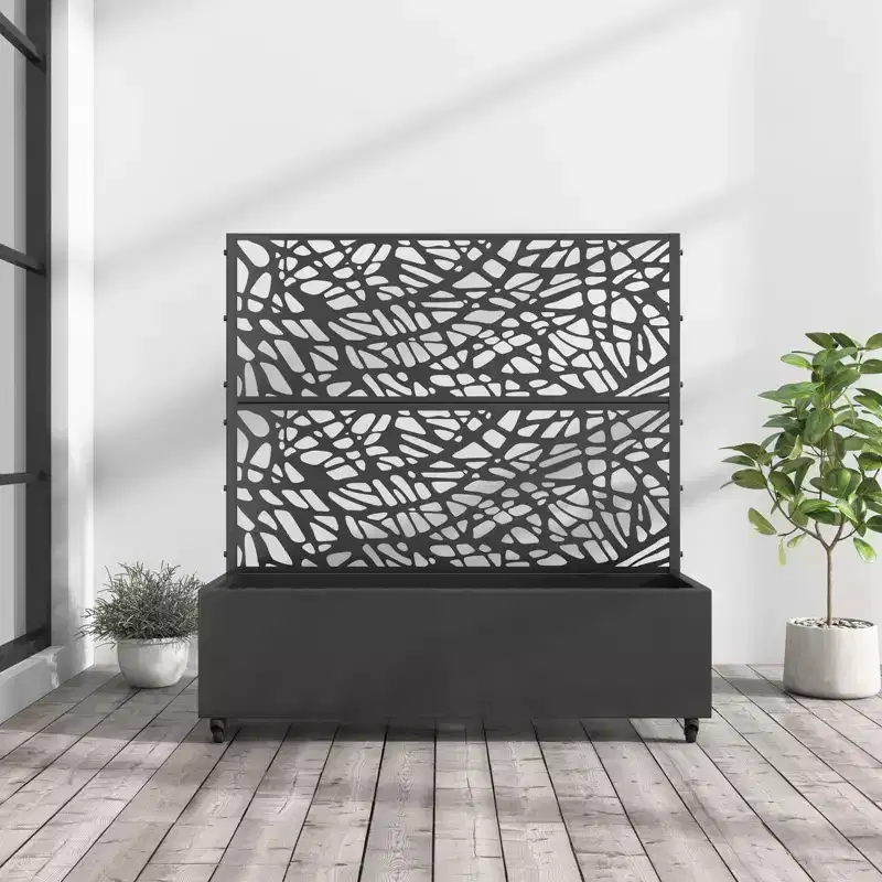 MAYEERTY Planter Box with Trellis Iron Black Net 01 Style 72x47x16in 3-Piece Set