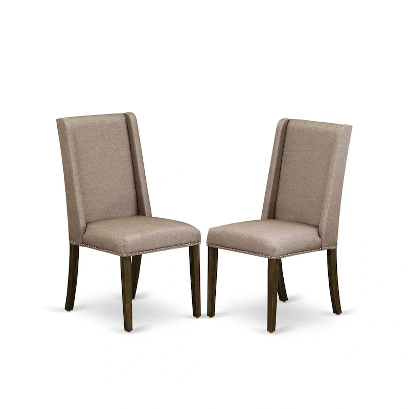 East West Furniture Dining Table Set- a Kitchen Table and Dark Khaki Linen Fabric Chairs, Distressed Jacobean (Pieces Option)