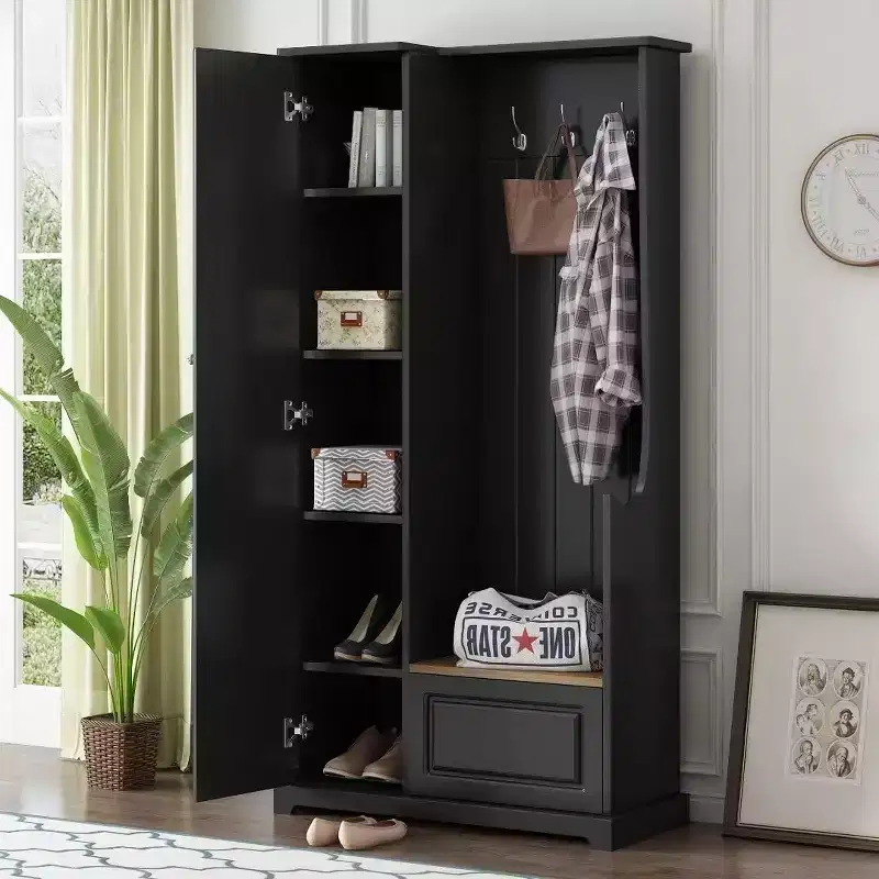 Minimalist Hallway Shoe Cabinet with Flip-Top Bench, Multi-Functional Entryway Furniture,Adjustable Shelves & Entry Hooks