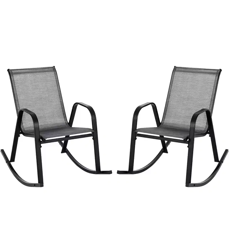 Costway 2pcs Patio Rocking Chair Heavy-Duty Metal Rocker Outdoor Anti-Slip Gray