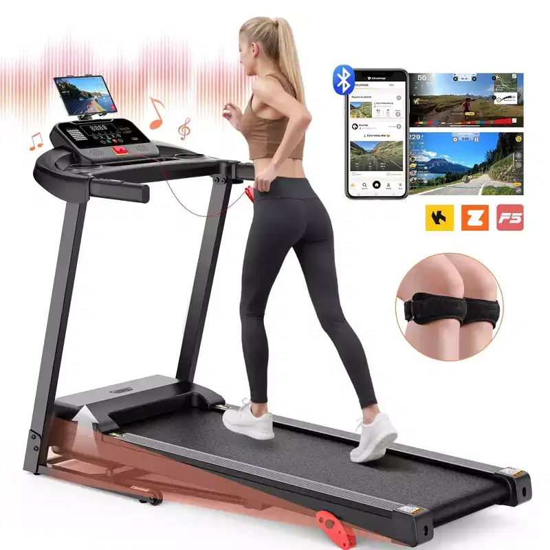 Treadmill on Sale: APP Control 3HP Portable Folding Treadmill, Treadmill with Incline, 7.5MPH, LED Display, 64 Programs, Jogging walking treadmill