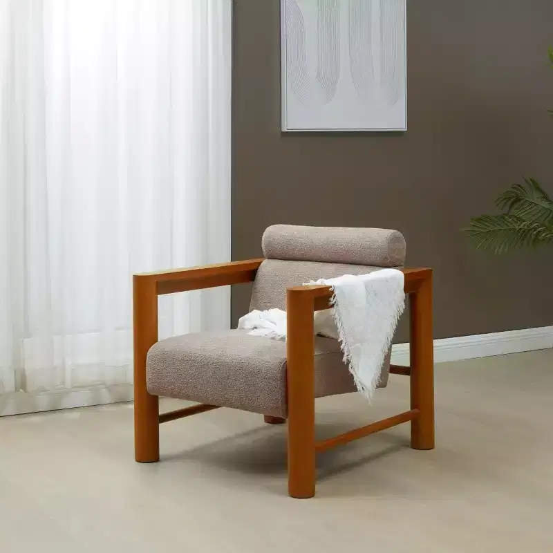 Nikolas Boucle Accent Chair - SFV4863 - Light Brown/Natural - Safavieh Couture